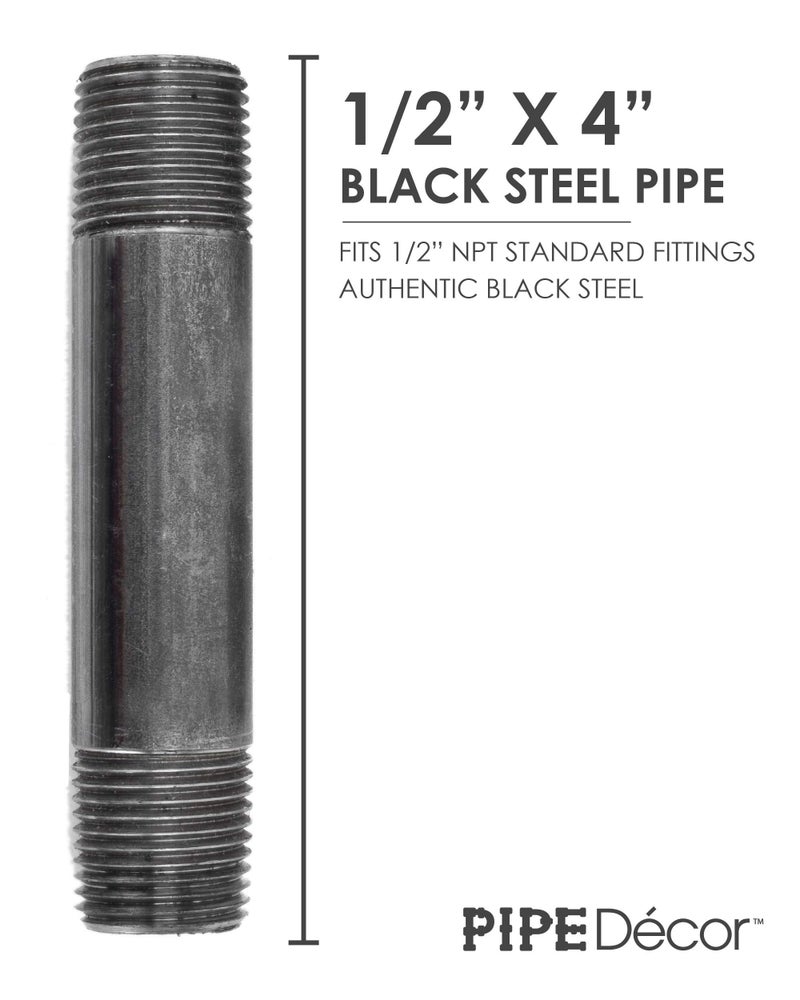 PIPE DECOR PIPE DÃ‰COR 1/2â€ x 4â€ Malleable Cast Iron Pipe Nipple, Pre Cut Connectors, Industrial Steel Grey Fits Standard Half Inch Black Threaded Pipes Nipples and Fittings, Build Vintage DIY Furniture, 10 Pack - Image 2